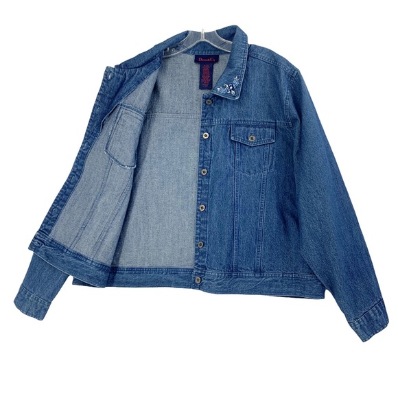 Hand Painted Blue Denim Jeans Jacket with Sugar Skull and Floral Motif - Picture 11 of 15